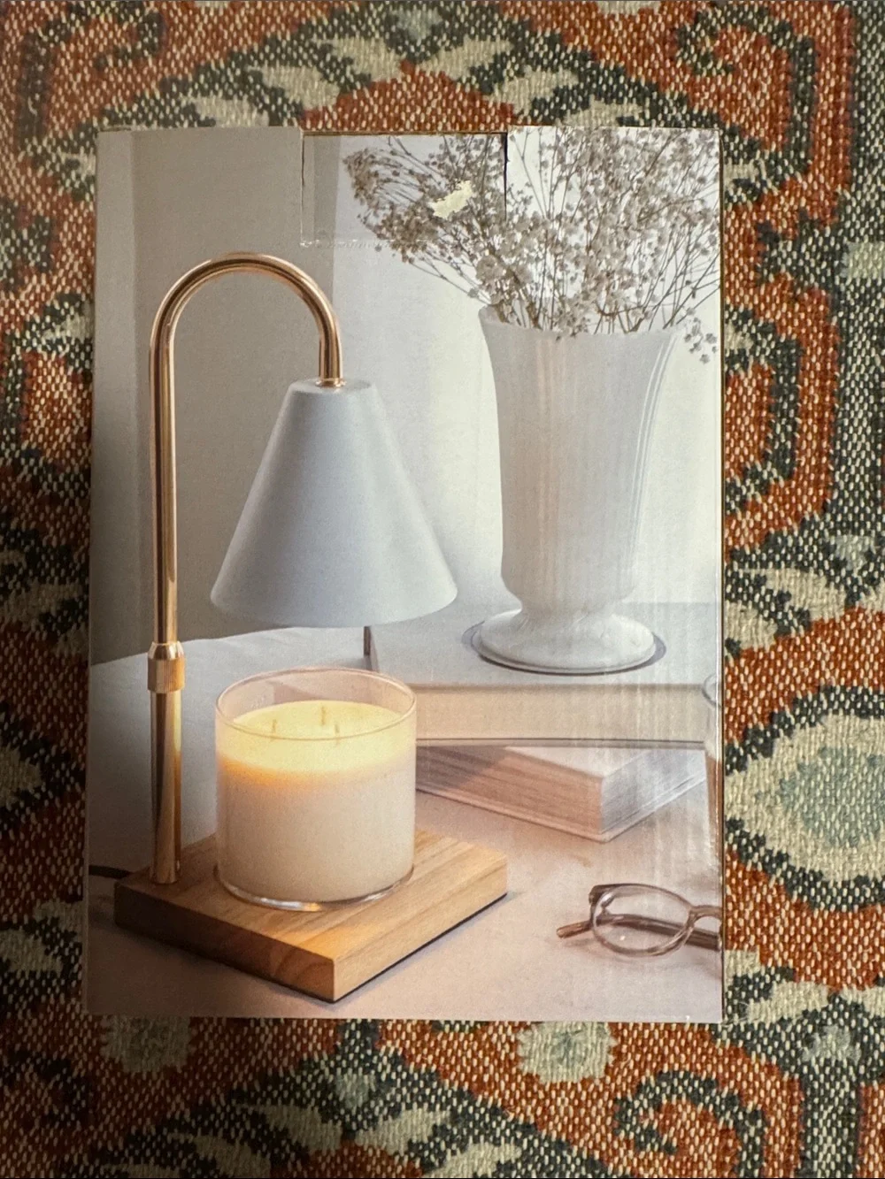 NWT sparoom White & Gold Candle Lamp Warmer with Wood Base - Picture 3 of 3